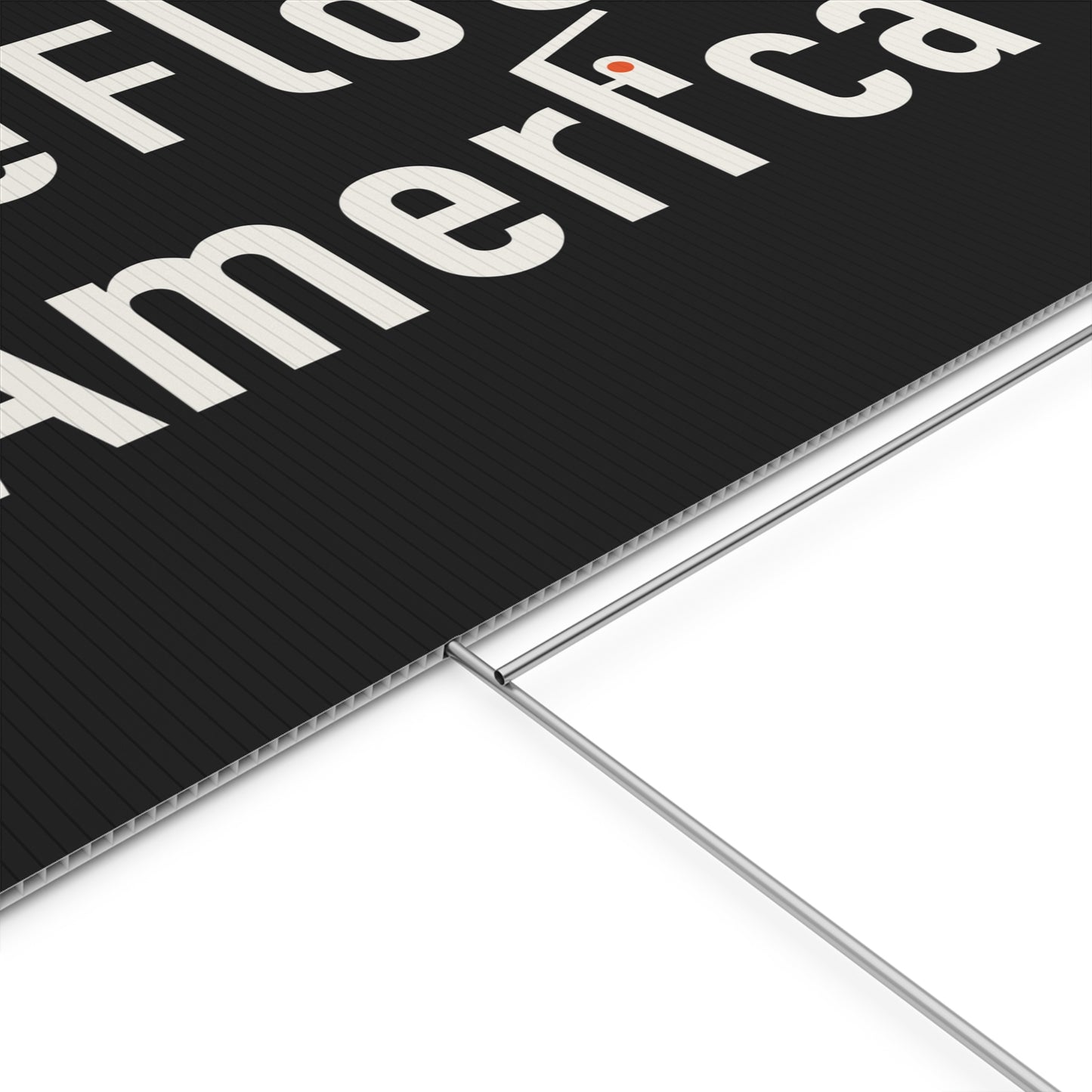 DeFlock America ALPR surveillance yard sign by Unruly Thread, angled view.