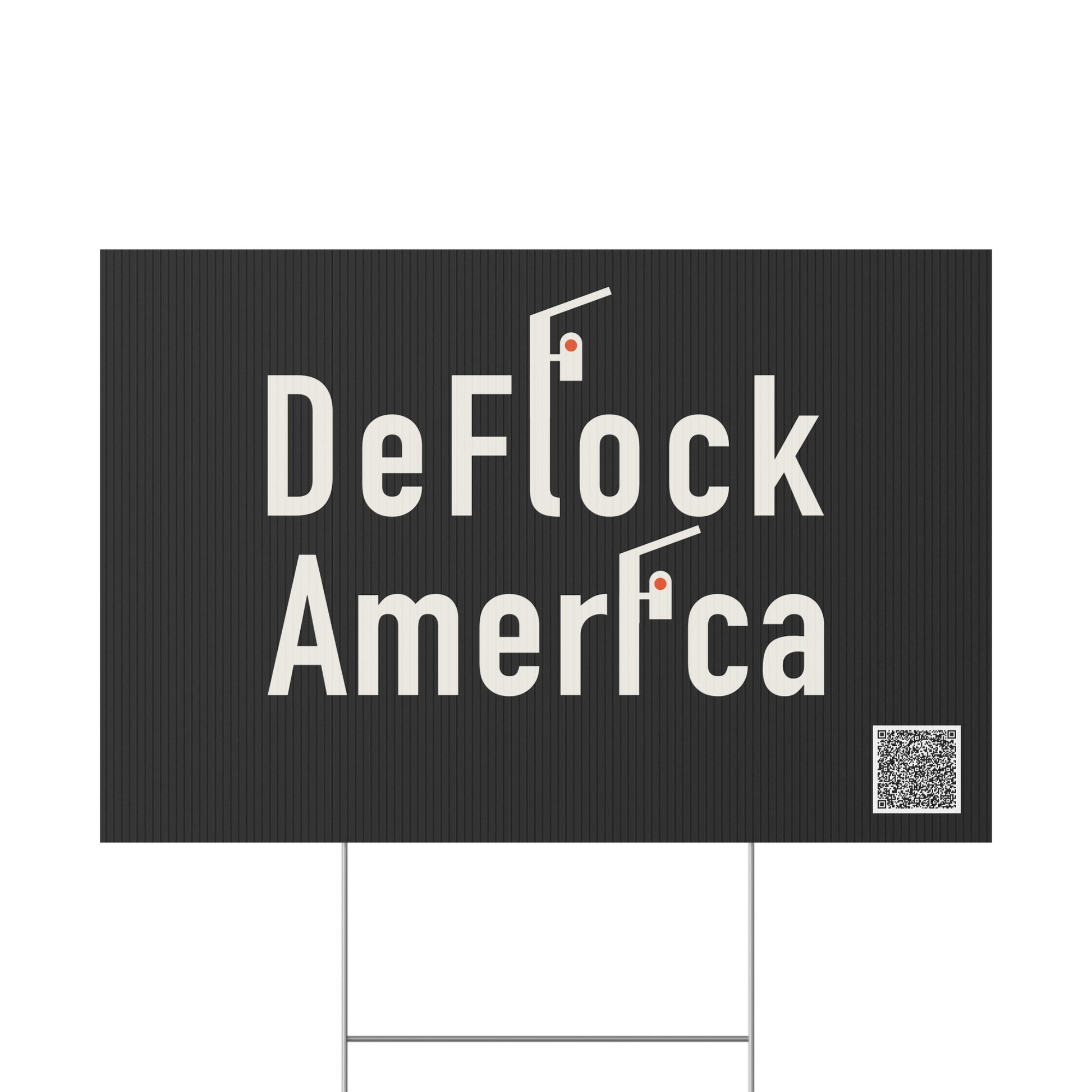 DeFlock America yard sign staked on a lawn — anti-ALPR neighbourhood signage by Unruly Thread.